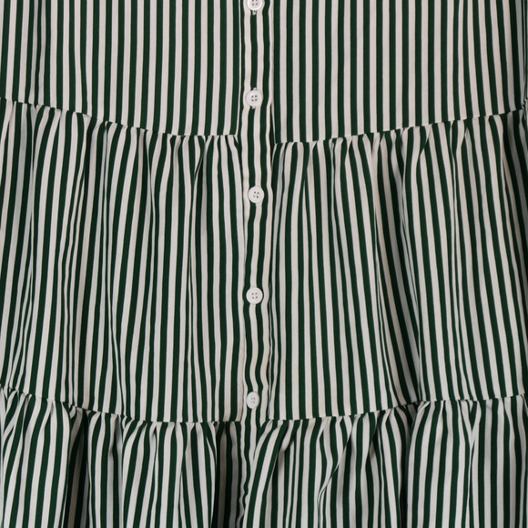 Shein Curve Shirt Dress Womens Size 1X Green Stripe Tiered Boho Peasant - Picture 6 of 9